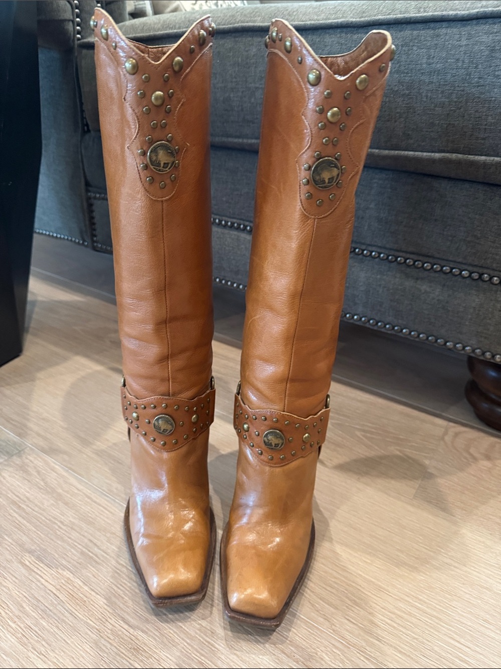 Antonio Melani women’s  Tan Leather Studded Knee-High Boots